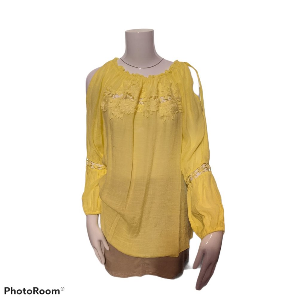 Melisa Paige Yellow Over the Shoulder Peasant Top